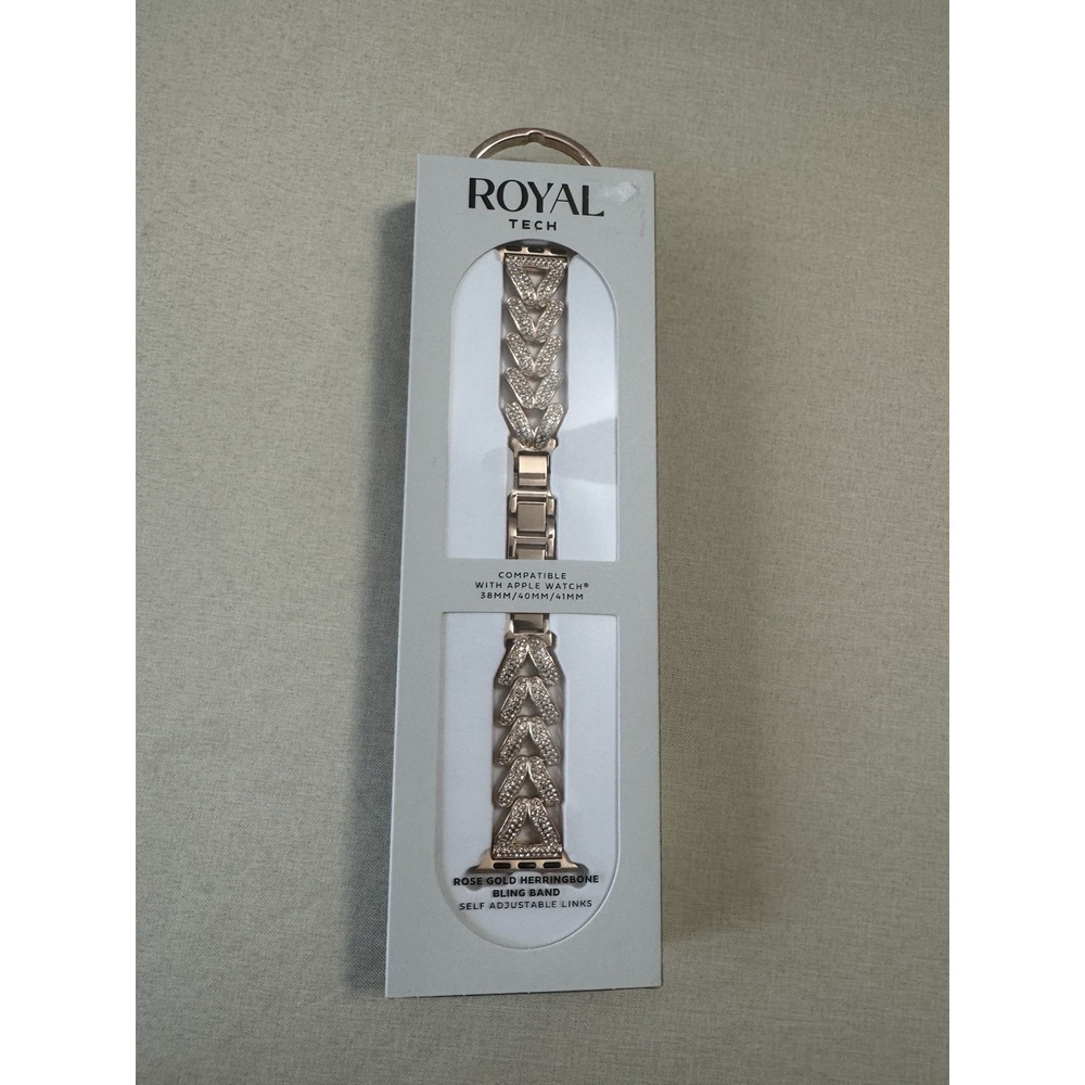 Royal Tech Rose Gold Herringbone Bling‎ Adjustable Apple Watch Band 38, 40, 41mm